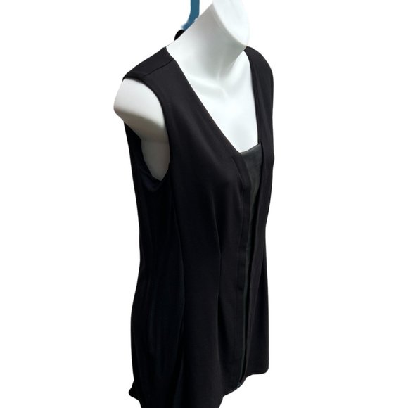 Lysse Sleeveless V-Neck Faux Leather Insert Pullover Tunic Top0 Black Size Small - Picture 4 of 11